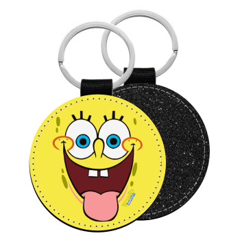 SpongeBob SquarePants smile, Μπρελόκ Δερματίνη, στρογγυλό ΜΑΥΡΟ (5cm)