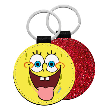 SpongeBob SquarePants smile, Μπρελόκ Δερματίνη, στρογγυλό ΚΟΚΚΙΝΟ (5cm)