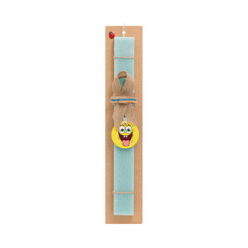 SpongeBob SquarePants smile, Easter Set, wooden keychain & aromatic flat Easter candle (30cm) (TURQUOISE)