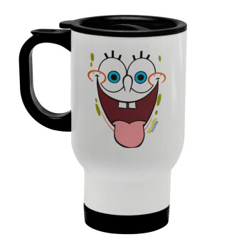 SpongeBob SquarePants smile, Stainless steel travel mug with lid, double wall white 450ml