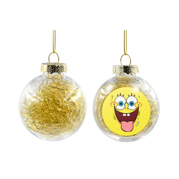 SpongeBob SquarePants smile, Transparent Christmas tree ball ornament with gold filling 8cm