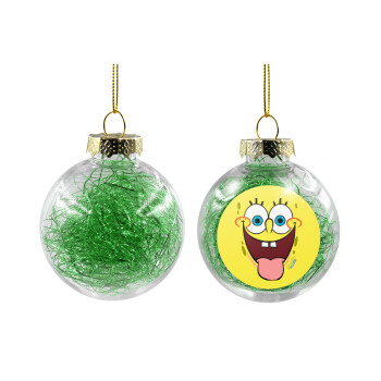 Μπομπ Σφουγγαράκης χαμόγελο, Χριστουγεννιάτικη μπάλα δένδρου διάφανη με πράσινο γέμισμα 8cm