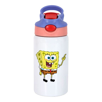 SpongeBob SquarePants character, Children's hot water bottle, stainless steel, with safety straw, pink/purple (350ml)