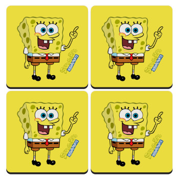 SpongeBob SquarePants character, ΣΕΤ 4 Σουβέρ ξύλινα τετράγωνα (9cm)