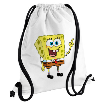 SpongeBob SquarePants character, Τσάντα πλάτης πουγκί GYMBAG λευκή, με τσέπη (40x48cm) & χονδρά κορδόνια