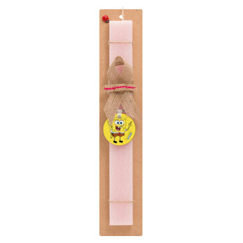 SpongeBob SquarePants character, Easter Set, wooden keychain & scented flat Easter candle (30cm) (PINK)