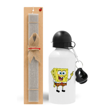 SpongeBob SquarePants character, Easter Set, metallic aluminum water bottle (500ml) & aromatic flat Easter candle (30cm) (GRAY)