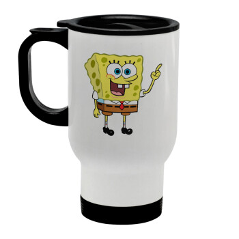 SpongeBob SquarePants character, Stainless steel travel mug with lid, double wall white 450ml