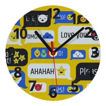 Emoji's text messages, Ρολόι τοίχου γυάλινο (20cm)