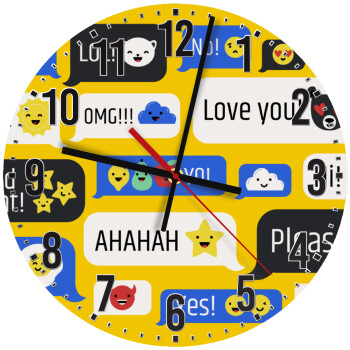 Emoji's text messages, Ρολόι τοίχου ξύλινο (30cm)