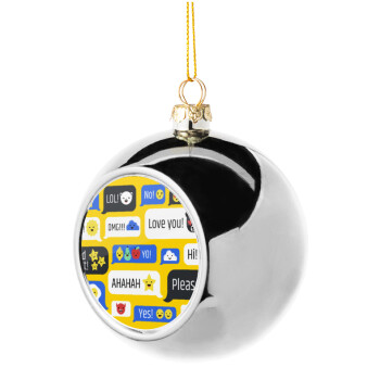 Emoji's text messages, Silver 8cm Christmas tree ball ornament