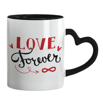 Love forever ∞, Κούπα καρδιά χερούλι μαύρη, κεραμική, 330ml