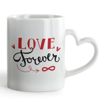 Love forever ∞, Κούπα καρδιά χερούλι λευκή, κεραμική, 330ml