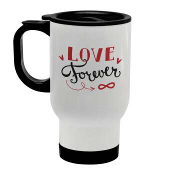 Love forever ∞, Stainless steel travel mug with lid, double wall white 450ml