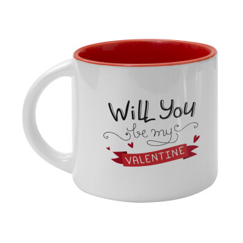 Will you be my Valentine???, Κούπα κεραμική 400ml Λευκή/Κόκκινη