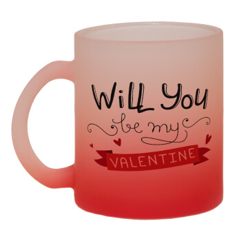 Will you be my Valentine???, Κούπα γυάλινη δίχρωμη με βάση το κόκκινο ματ, 330ml