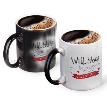 Will you be my Valentine???, Color changing magic Mug, ceramic, 330ml when adding hot liquid inside, the black colour desappears (1 pcs)
