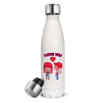 Couple, I love you, Metal mug thermos White (Stainless steel), double wall, 500ml