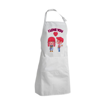 Couple, I love you, Adult Chef Apron (with sliders and 2 pockets)