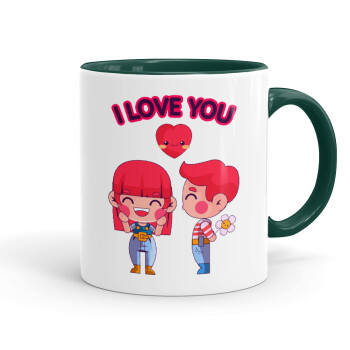 Couple, I love you, Mug colored green, ceramic, 330ml