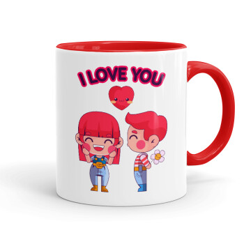 Couple, I love you, Κούπα χρωματιστή κόκκινη, κεραμική, 330ml