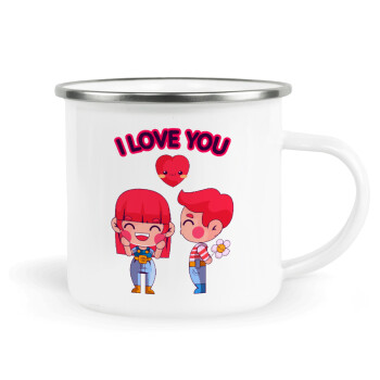 Couple, I love you, Metallic enamel cup white 360ml