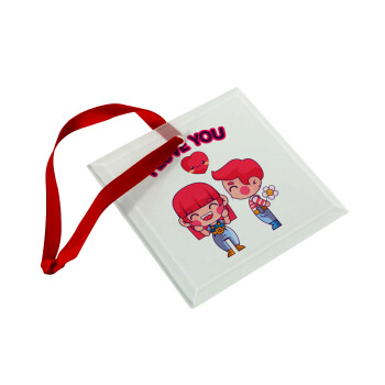 Couple, I love you, Christmas ornament, glass square ornament 9x9cm