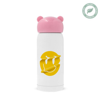 Smile avatar distrorted, Pink stainless steel thermal flask, 320ml