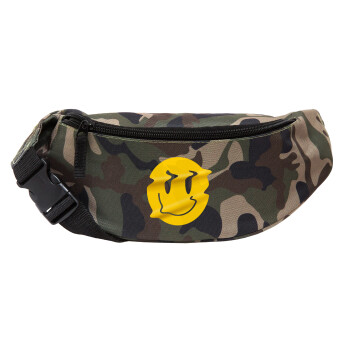 Smile avatar distrorted, Unisex waist bag (banana) in Jungle camouflage color with 2 pockets