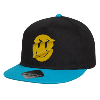 Smile avatar distrorted, Καπέλο παιδικό Flat Snapback, Μαύρο/Μπλε (100% ΒΑΜΒΑΚΕΡΟ, ΠΑΙΔΙΚΟ, UNISEX, ONE SIZE)