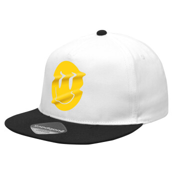 Smile avatar distrorted, Καπέλο Ενηλίκων Flat Snapback Λευκό/Μαύρο, (100% ΒΑΜΒΑΚΕΡΟ Twill, ΕΝΗΛΙΚΩΝ, UNISEX, ONE SIZE)