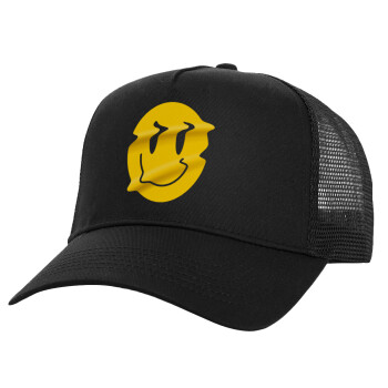 Smile avatar distrorted, Structured Trucker Adult Hat, with Mesh, Black (100% COTTON, ADULT, UNISEX, ONE SIZE)