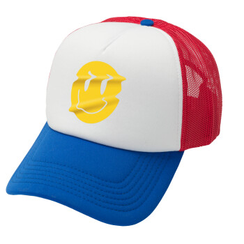 Smile avatar distrorted, Καπέλο Ενηλίκων Soft Trucker με Δίχτυ Red/Blue/White (POLYESTER, ΕΝΗΛΙΚΩΝ, UNISEX, ONE SIZE)