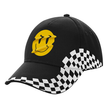 Smile avatar distrorted, Adult Ultimate BLACK RACING Cap, (100% COTTON DRILL, ADULT, UNISEX, ONE SIZE)