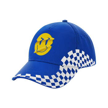 Smile avatar distrorted, Adult Ultimate BLUE RACING Cap, (100% COTTON DRILL, ADULT, UNISEX, ONE SIZE)