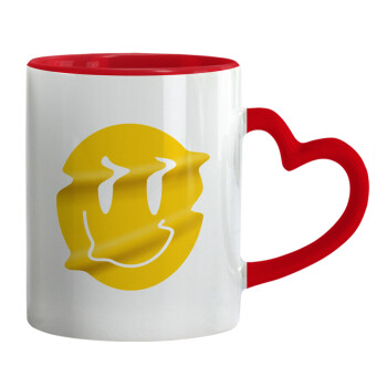 Smile avatar distrorted, Mug heart red handle, ceramic, 330ml