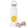 Stainless steel White with wooden lid (bamboo), double wall, 750ml