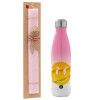 Easter Set, Metallic pink/white (Stainless steel) thermos, double-walled, 500ml & aromatic flat Easter candle (30cm) (PINK)