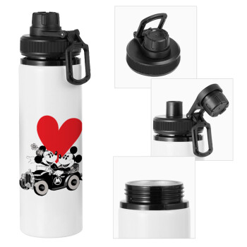 Mickey & Minnie love car, Μεταλλικό παγούρι νερού με καπάκι ασφαλείας, αλουμινίου 850ml