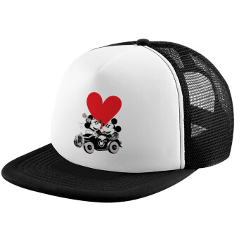 Mickey & Minnie love car, Καπέλο Ενηλίκων Soft Trucker με Δίχτυ Black/White (POLYESTER, ΕΝΗΛΙΚΩΝ, UNISEX, ONE SIZE)