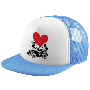 Mickey & Minnie love car, Καπέλο παιδικό Soft Trucker με Δίχτυ ΓΑΛΑΖΙΟ/ΛΕΥΚΟ (POLYESTER, ΠΑΙΔΙΚΟ, ONE SIZE)