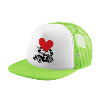 Mickey & Minnie love car, Καπέλο Ενηλίκων Soft Trucker με Δίχτυ ΠΡΑΣΙΝΟ/ΛΕΥΚΟ (POLYESTER, ΕΝΗΛΙΚΩΝ, ONE SIZE)