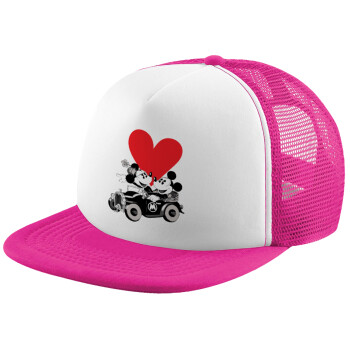 Mickey & Minnie love car, Καπέλο παιδικό Soft Trucker με Δίχτυ ΡΟΖ/ΛΕΥΚΟ (POLYESTER, ΠΑΙΔΙΚΟ, ONE SIZE)