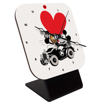 Mickey & Minnie love car, Επιτραπέζιο ρολόι ξύλινο με δείκτες (10cm)