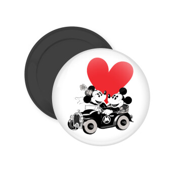Mickey & Minnie love car, Μαγνητάκι ψυγείου στρογγυλό διάστασης 5cm
