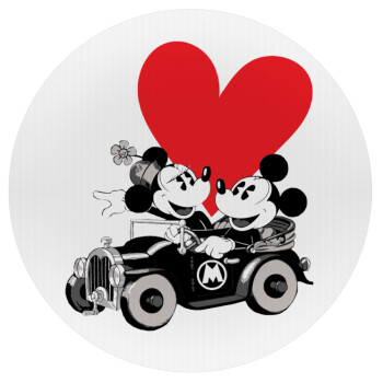 Mickey & Minnie love car, Mousepad Round 20cm