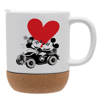 Mickey & Minnie love car, Ceramic coffee mug Cork (MAT), 330ml (1pcs)