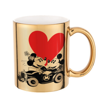 Mickey & Minnie love car, Mug ceramic, gold mirror, 330ml