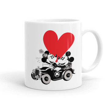 Mickey & Minnie love car, Ceramic coffee mug, 330ml (1pcs)