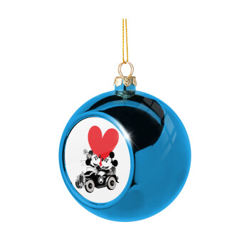 Mickey & Minnie love car, Χριστουγεννιάτικη μπάλα δένδρου Μπλε 8cm